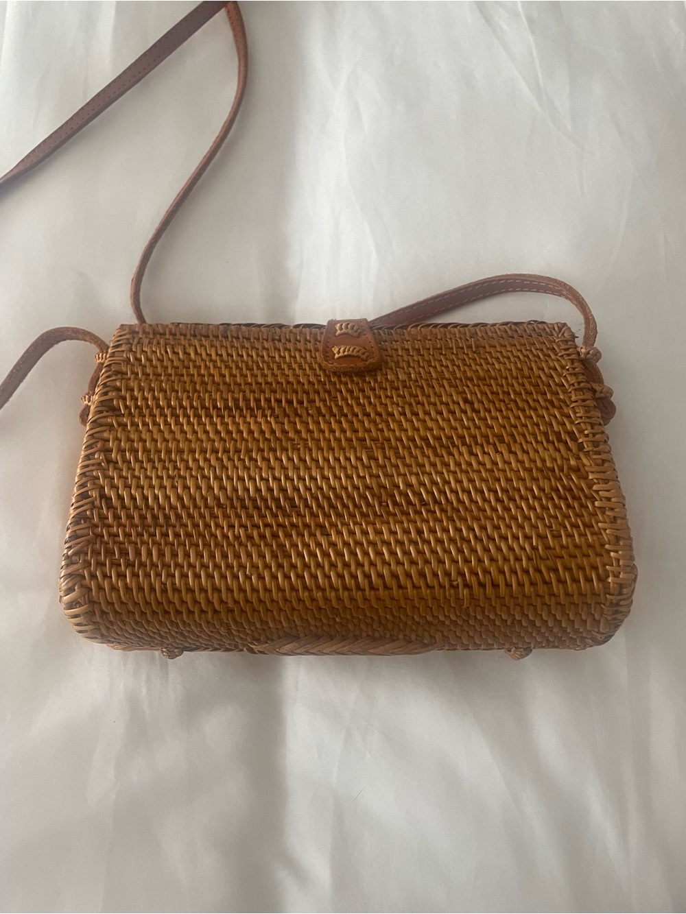 Woven Tan Crossbody Bag with Long Strap - Picture 5 of 7